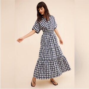 Anthropologie Somerset Maxi Dress: Shirt Dress Edition Blue Green Geometric NWOT